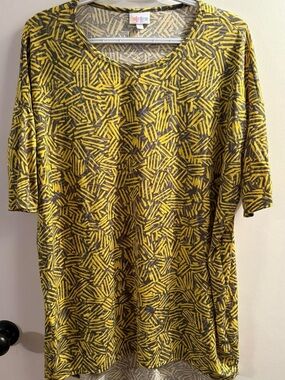 LuLaRoe Yellow and Gray Abstract Print Top
